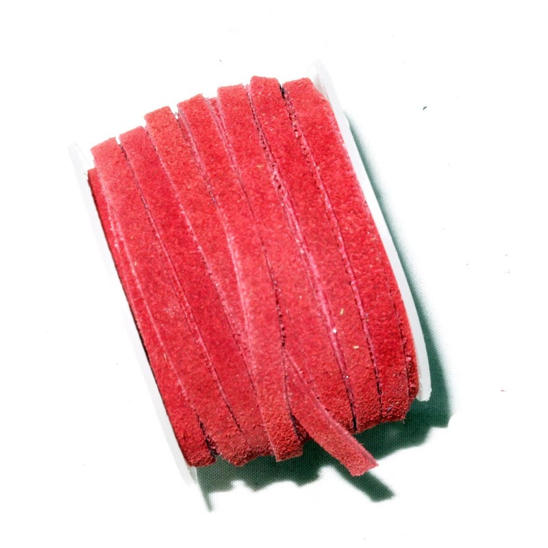 Cords Craft, 4mm Genuine Suede Leather Cords for Necklace, Bracelet, Choker and DIY Crafts, Leather Lace Flat Cord, String Thread Velvet Cord, Roll of 10 Meters (10.93 Yards, Red) - Image 2